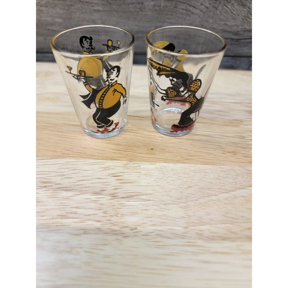 2 Vintage Hazel Atlas Shot Glasses MCM 1950's  French Bar Goers